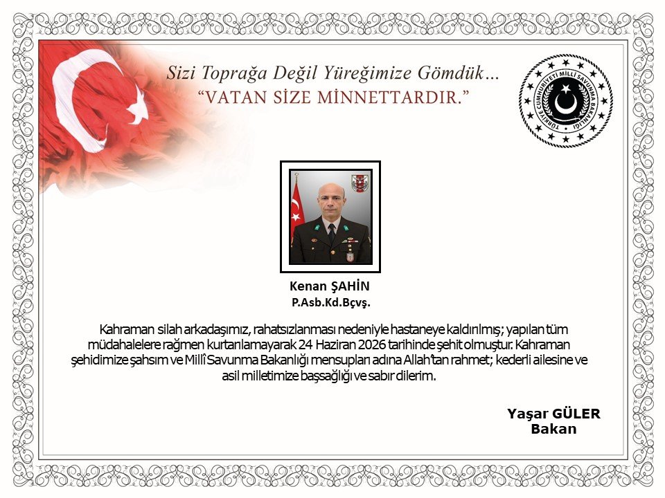 Fırat Kalkanı Harekat Bölgesi'nde Acı Haber: Bir Kahraman Şehit Düştü