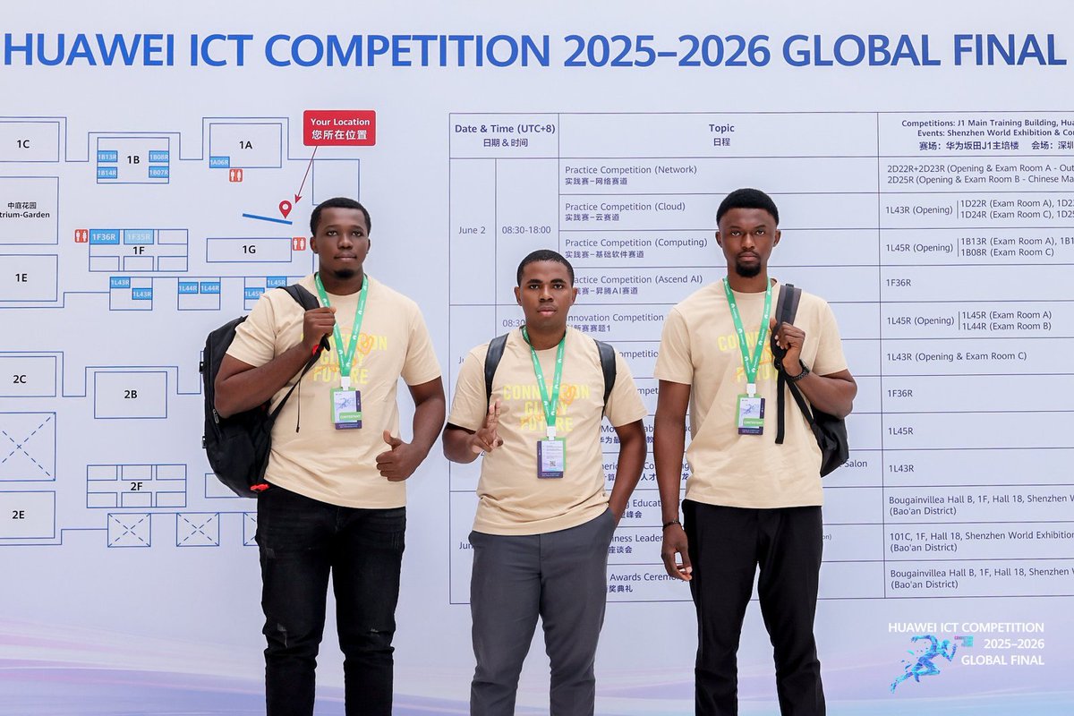 Ledawa's tweet photo. Le Cameroun brille sur la scène tech mondiale grâce à la victoire de trois de ses étudiants — deux de l'ENSPD (Université de Douala) et un de SUP’PTIC — qui ont décroché le 1er prix mondial dans la catégorie Computing Track* lors de la Huawei ICT Competition 2026 à Shenzhen, https://t.co/uPtM1ZHjUt