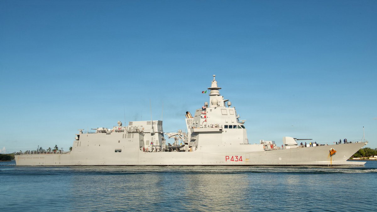 WarshipCam's tweet photo. Italian Navy Paolo Thaon di Revel-class offshore patrol vessel ITS Giovanni delle Bande Nere (P434) coming into Pearl Harbor for RIMPAC 2026 - June 22, 2026  SRC: https://t.co/KIWJUJPkYd https://t.co/Q0T4pKaBKr