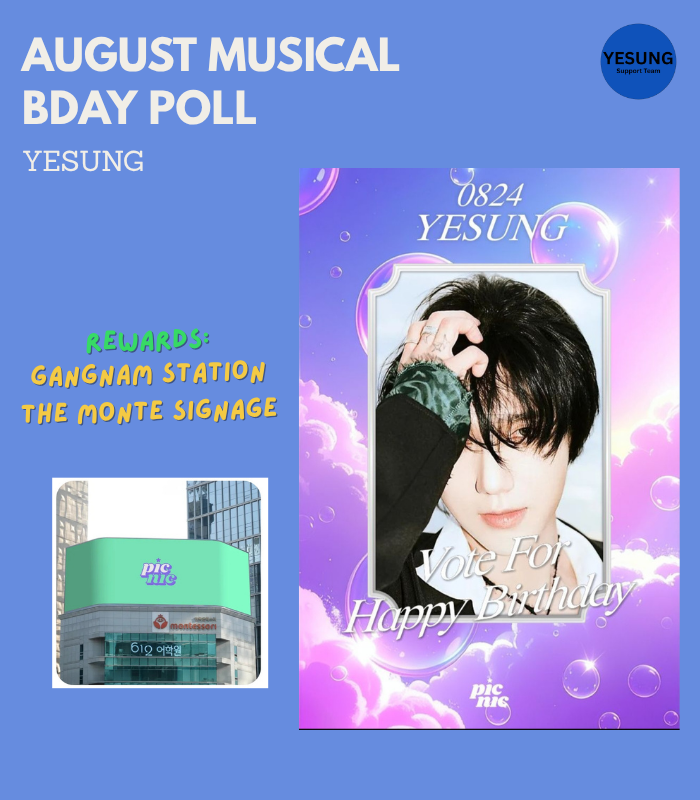 YesungSupport's tweet photo. 🗳️—AUGUST MUSICAL BIRTHDAY POLL #YESUNG

ELFs, YESUNG's birthday is just around the corner. Let's give him the best birthday gift!

Please join the voting by following the tutorial below⬇️

📆Ends: July 4, 6 PM KST
🍬Benefit: The Monte Signage 
📷Airing period: in August https://t.co/6V0F81XnLG