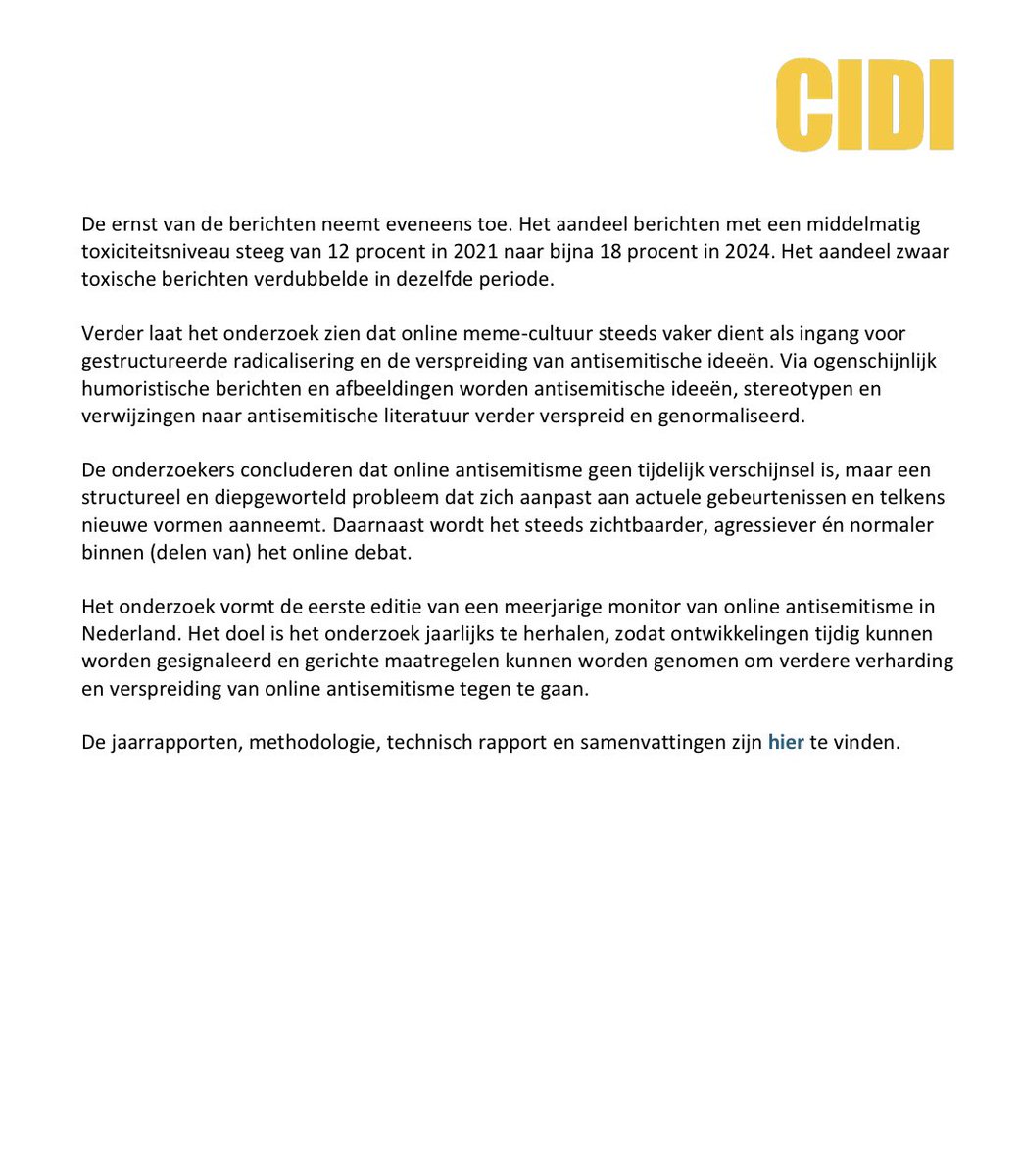 RonnyNaftaniel's tweet photo. #CIDI liet 105 miljoen uitingen op 15 socialemedia platformen onderzoeken. Het aantal #antisemitische uitingen in NL verdubbelde, het aantal bedreigingen tegen Joden vervijfvoudigde.
De anti-Israël en antizionistische retoriek met antisemitische content steeg van 18% in 2021 naar 42% nu.