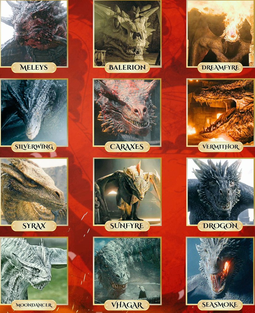 Oladimeji257167's tweet photo. The complete Targaryen air force 🔥

From Balerion the Black Dread to Arrax... 
Every dragon that ever burned for House Targaryen.

Which dragon’s death hit you hardest? 
For me, it is  Meleys 🥺🥺😭
@HouseofDragon 
@HBO 
#HOTD 
#HBO 
#GOT https://t.co/L5E6ZFFhAM