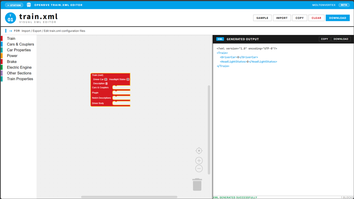 moltenvertex's tweet photo. OpenBVE train.xml, sound.xml and dynamiclight.xml editor has been released 🎉

Note: all still in beta, please let us know if there any bugs.

https://t.co/mv0aIqdMFs

#OpenBVE https://t.co/bCT0imeMgU