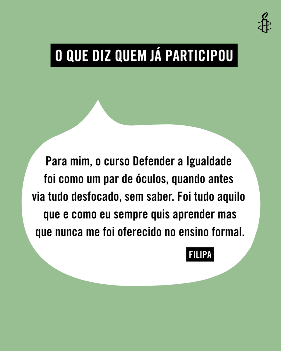amnistiapt's tweet photo. Ainda vai a tempo de se inscrever na 4ª edição do curso #DefenderaIgualdade da #AmnistiaInternacional. O #curso visa capacitar os participantes para a #ação em prol da #igualdade 
Inscreva-se até dia 29 de junho em https://t.co/k3MQLyBLvT https://t.co/nWphejB8im