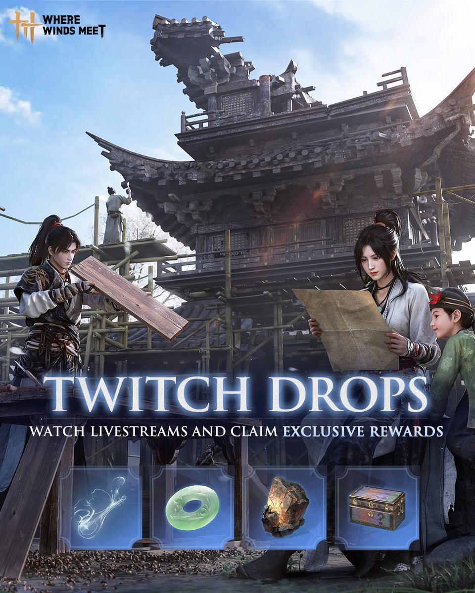 WhereWindsMeet_'s tweet photo. 🎉A New Round of Twitch Drops is now live! 🎉

Watch live streams and claim exclusive rewards!🎁
Step 1: Log in to your WWM account
Step 2: Link your Twitch account
Step 3: Head to the Twitch to watch WWM live streams

#WhereWindsMeet https://t.co/vTvf2mYfsC