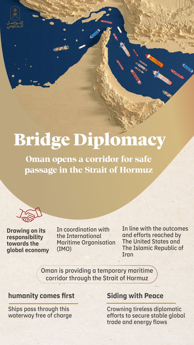 Oman_GC's tweet photo. Peace begins in the Strait of Hormuz and reaches all the world. ⁦

#Government_Communication https://t.co/xaTAjLBfby