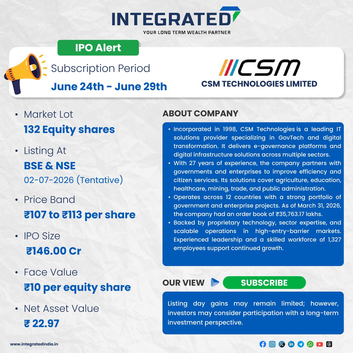 IntegratedTweet's tweet photo. Investment Opportunity—IPO Subscription Open

Apply for the ongoing IPO through Integrated Enterprises—trusted by investors for over 5 decades.

👉 https://t.co/P8VgBq7ISb

#ipo #InvestmentOpportunity #IntegratedEnterprises #CapitalMarkets #TrustedPartner https://t.co/60xssmPBwr
