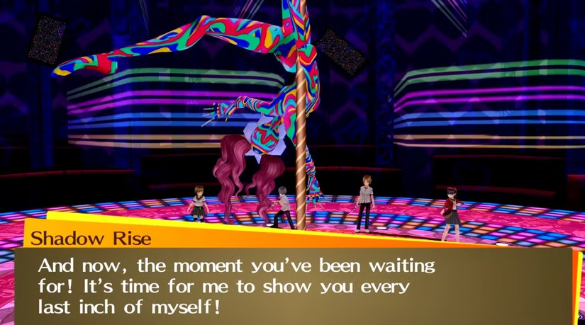 MrOvis_'s tweet photo. If you think that Kanji is gay, then you gotta believe Rise is also a whore.

The point of the Shadow is that it is the manifestation of a person's insecurities of how society regards them, should they be perceived. Chie's Shadow is a dominatrix ruling over her, representing how she feels like her relationship to Yukiko dominates her life. Naoto's Shadow is a robot, an "artificial man", because that's literally what she's constructed her identity as. It's only by defeating their Shadow that they create the Persona, transforming the darkness and shame into a weapon that they can use to fight.

Chie learns to recognize that she isn't secondary to Yukiko, and their relationship is equal as friends. Naoto learns to accept that she's a woman and will always be a woman. Rise's entire arc is recognizing that she is not a commodity that is bought and sold, she ISNT a stripper. Kanji is not gay, he learns that just because he has interests and feelings which he considers feminine, it doesn't make him gay.