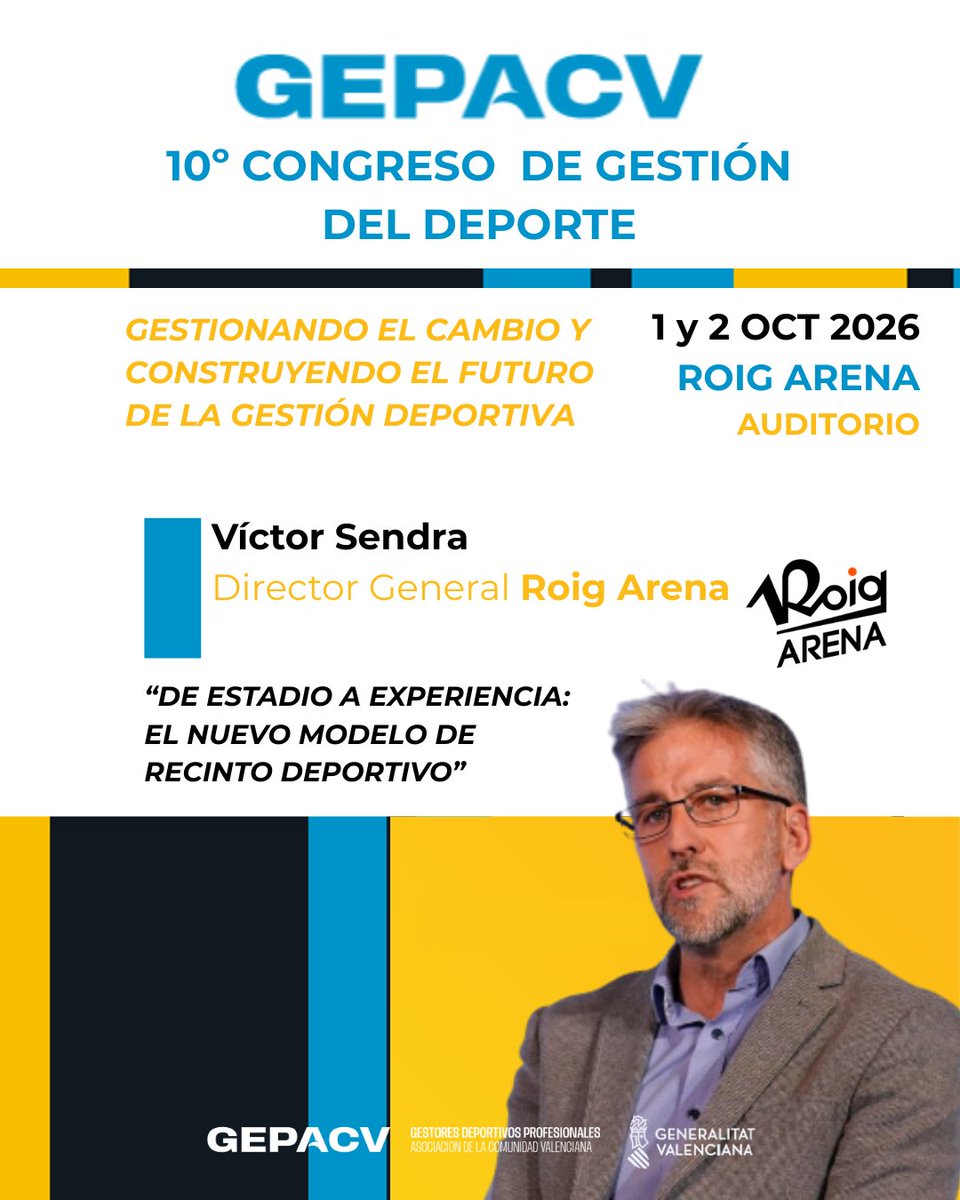 gepacv's tweet photo. 🏀 Tras la conquista de la 2ª Liga Endesa del @valenciabasket, la cual felicitamos desde GEPACV, incorporamos al programa del Congreso a una de las personas que mejor conoce la casa.

🏟️ Víctor Sendra, Director General del #RoigArena.

INSCRIPCIONES: https://t.co/4xER1Ksu21 https://t.co/fqKOx38gQz