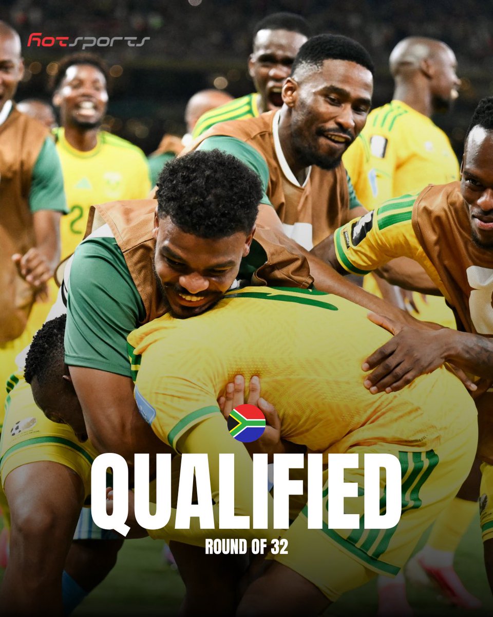 hotsports_ng's tweet photo. HISTORY 🇿🇦-

South Africa qualify for the knockout stages of the @fifaworldcup for the first time in their history, becoming just the second African side after Morocco to reach the knockout stage and the 12th nation overall. https://t.co/qOP5ub3GM9