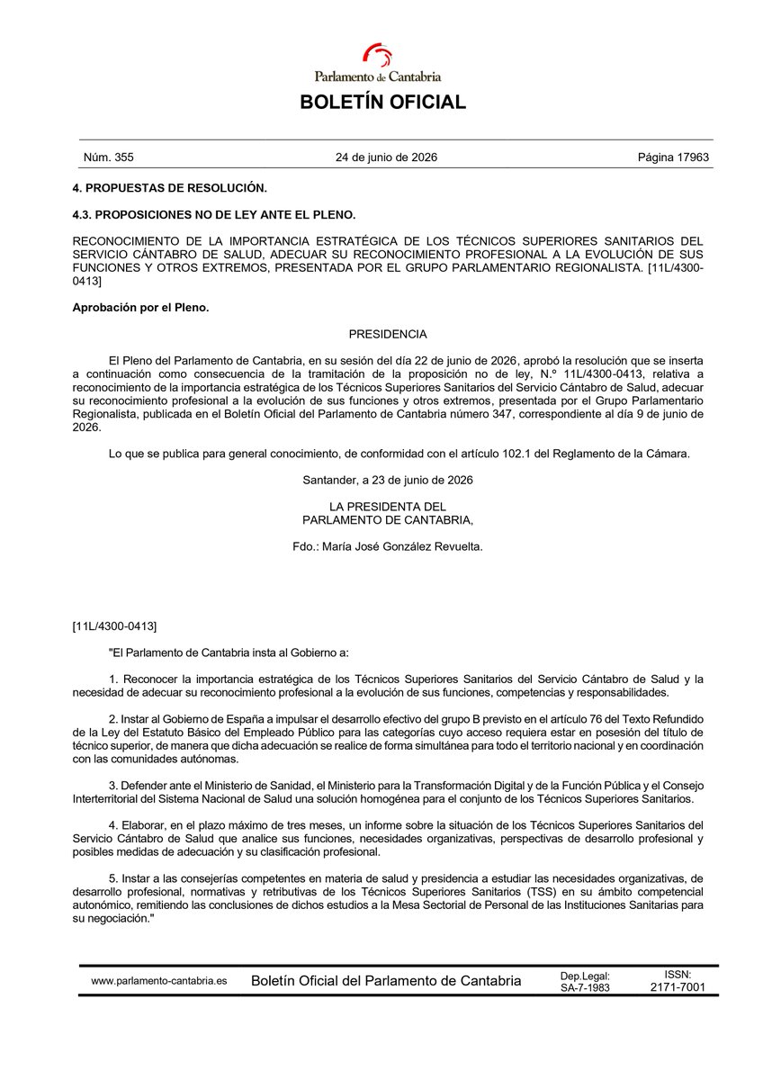 aetel_es's tweet photo. 📑  Proposición No de Ley aprobada en el Parlamento de Cantabria respecto a Técnicos Superiores Sanitarios.
@parlacan
@prcantabria
#aeteltuasociacion https://t.co/lHOV1BybWX