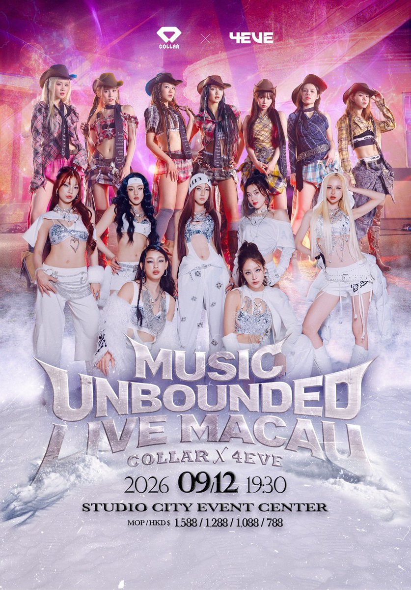 4eveOfficial's tweet photo. Hong Kong and Thailand's two popular girl groups, COLLAR & 4EVE, are teaming up for the first time! They will be holding the "Music Unbounded Live Macau - COLLAR × 4EVE" concert on September 12th at the Studio City Event Center. Ticketing information and fans benefits details will be announced later, please stay tuned!

#4EVE #XOXOentertainment
#COLLAR