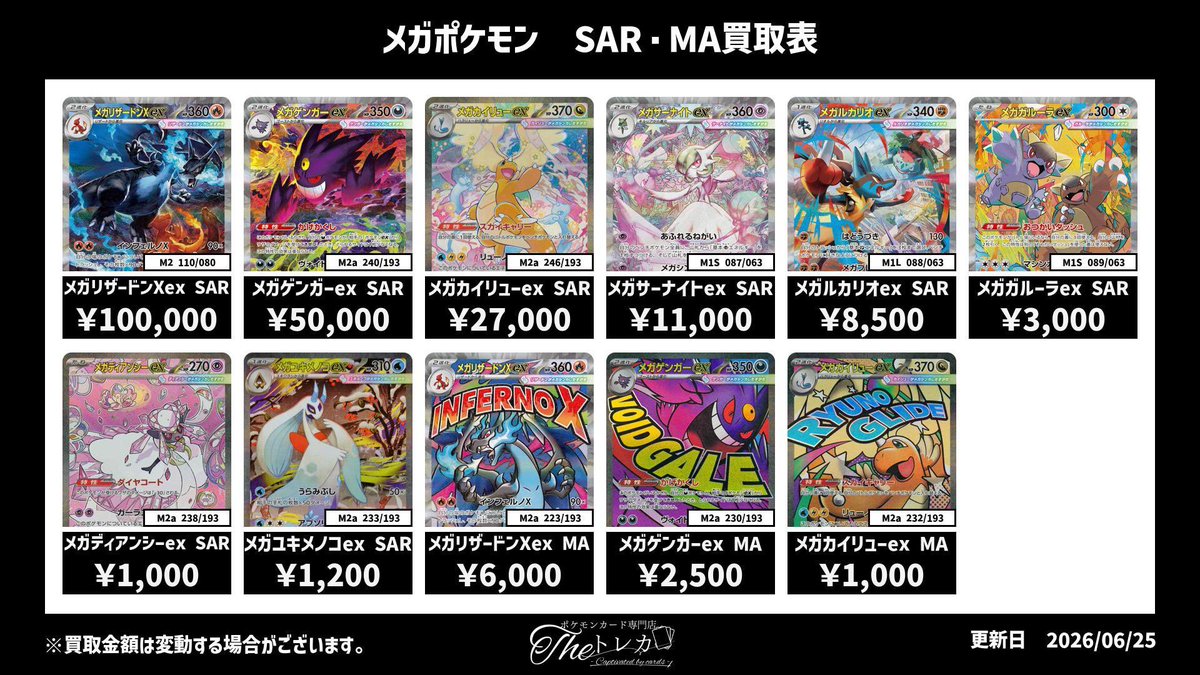 メガポケモン SAR・MA買取表💹 ✨メガゲンガーex SAR 50,000円