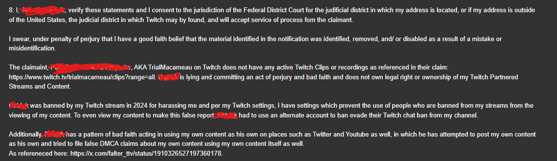 falter_xv's tweet photo. The content that @TrialMacameau falsely struck fraudulently has been fully restored: https://t.co/OYxeSGoOsZ

#Vtuber #TwitchPartner #FalterfireRises #WorldwalkerUniverse 

Let it be known that people like Flip and Trial who abuse the DMCA system fraudulently in an attempt to lie about Twitch Partner channels to feel better about their YT terminations, suspensions, and theft + ban evasion will not be tolerated by myself or the Twitch platform.

This is the 11th time Flip and Trial have attempted to lie on federal forms committing acts of Perjury while using alternate accounts to stalk my content due to their egos. Let it also be known, that trying to smack talk in a game to me when you are not good at said game, will result in critique and criticism if you can not do what I can do with your own statements being held against you.

If a person like Trial or Flip can not handle that and attempt to false DMCA to cover their tracks it shows why they are in the wrong and have had to lie about me and create propaganda of things they have done to me that they attempt to cover up and why they have attempted to slander my name in search results to hide their egos being bruised.

Do not commit a felony on a federal form in the way that Flip and Trial do over their inadequacy in a video game. Just git gud.