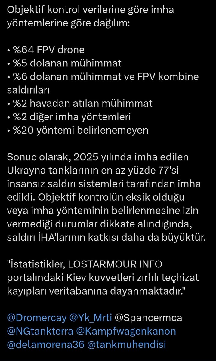 mkemal2015's tweet photo. 💥 UKR-RUS savaşında çok sıklıkla personel, tank, radar, hv.svn.sistemleri ve zırhlı personel taşıyıcılarına karşı çok etkili olarak maliyet-etkin bir şekilde kullanılan FPV Drone/Kamikaze İHA'larla ilgili;

💥YUNAN KARA KUVVETLERİNDE💥 ❗️HER ASKERE DRONE EĞİTİMİ VERİLMESİ,
❗️150 BİN KİŞİLİK "AKTİF-YEDEK DRONİST" HAVUZU OLUŞTURULMASI, 
❗️MODERN MUHAREBEDE KLASİK TÜFEKLİ PİYADE KONSEPTİNİN TERK EDİLMESİ, 
❗️Yunanistan'a ait Adalar ve anakarada Hv.Svn.Füze, FPV/Kamikaze Drone, ÇNRA, EH Sistemleri ile doktrin değişikliği planladığı,
      🔴 İran'ın ABD-İsrail ve Körfez ülkelerindeki stratejik hedeflere sürü Kamikaze İHA ve balistik/hipersonik füze satürasyon taarruzu ile kayda değer zarar vermesi,
      🔴 Ukrayna-Rusya savaşında her iki tarafın da birbirlerine çok sık kullanılan FPV Drone/Kamikaze İHA'larla kayıp verdirmesi ve imha edilen Ukrayna tanklarının %77'sinin İnsansız Sistemler ile safdışı bırakılmasından hareketle;
🎯 Envanterimizdeki M-48 harici Tanklar, Obüsler, ZMA ve ZPT'leri Tanksavar/FPV/Kamikaze Drone saldırılarına karşı AKS ve anti drone sistemleri ile teçhiz edilmesi,
🎯 Birliklerimize çok sayıda Korkut, Korkut-25, Gürz, Burç ve Gökberk vb YHSS envantere alınması,
🎯 Savaşlarda İnsansız Sistemlerle yaşanan stratejik ve maliyet-etkin devrim nedeniyle TSK'da İnsansız Sistemleri; 
🎯🎯 K.K.K.lığına bağlı Or.K.lığı seviyesinde (1'inci hâl tarzı),
🎯🎯 K.K.K.lığına bağlı 4 Or.K.lığı altında Kor.K.lığı seviyesinde (2'nci hâl tarzı),
🎯🎯 Dz.K.K.lığına bağlı Kor.K.lığı seviyesinde,
🎯🎯 Hv.K.K.lığına bağlı Kor.K.lığı seviyesinde kurulması ve teçhiz  edilmesi,
🎯 Ege Ordusu,Trakya ve Çanakkale'deki birliklerimize 150 km üzeri yeni füze/topçu sistemlerinden envantere alınması değerlendirilmeli @tcbestepe @RTErdogan @RTEdijital @tcsavunma @TSKGnkur @Akparti @MHP_Bilgi @dbdevletbahceli @msuedutr @eafyoncu @ilyastopsakal @ackilic76 @mehmetucum @oktay_saral @SavunmaSanayii @halukgorgun @MSB_ASFAT @MKEgovtr @TUSAS_TR @TEI_TUSAS @dr_mdemiroglu @Selcuk @haluk @BaykarTech @STMDefence @Guleryuz__Ozgur @DASALhavacilik @lentatek_ @altinaysavunma @titrateknoloji @SkydaggerDrones @hermes_z @MesutCasin @MuratYildiz_MY1