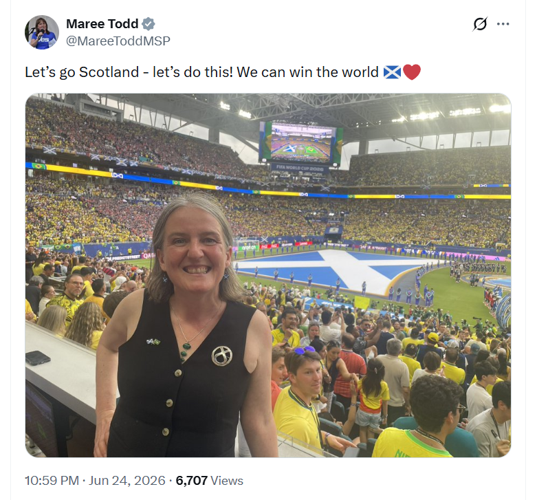 AgentP22's tweet photo. No wonder she's laughing.

A taxpayer funded salary of £114,297 a year and she just swans off to the world cup in Miami whilst Holyrood is not in recess. https://t.co/F0ZoO6kihC