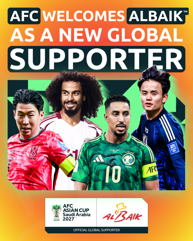 afcasiancup's tweet photo. AFC is proud to welcome ALBAIK™ as an Official Global Supporter of the AFC Asian Cup Saudi Arabia 2027™
#AsianCup2027 #ALBAIK https://t.co/uF2pJpI137