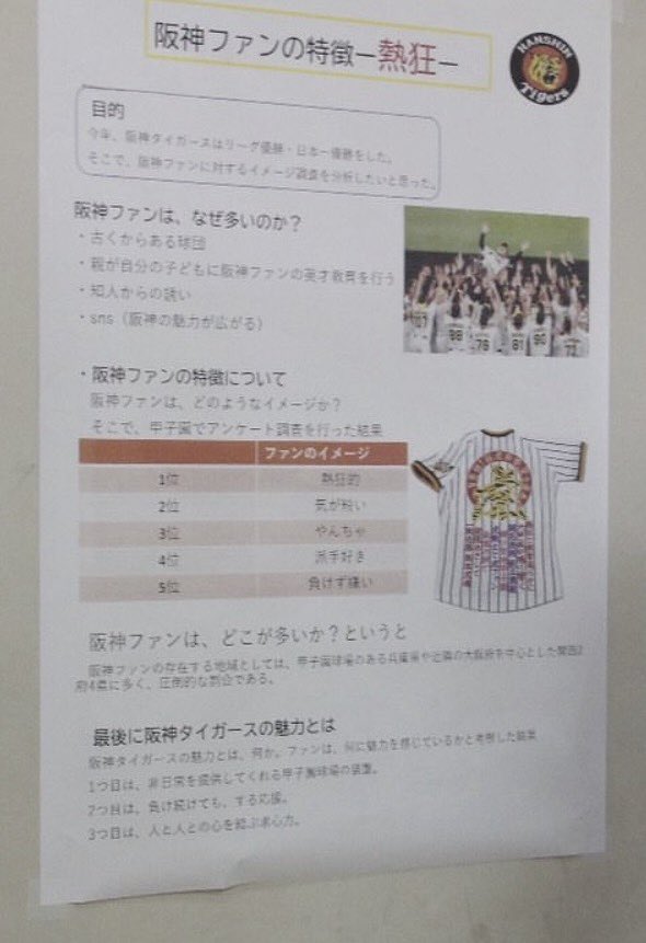 umenanten's tweet photo. とあるFラン大学の大学4年の卒業研究発表がこれ。「阪神ファンの特徴ー熱狂ー」

・研究テーマが曖昧
・サンプル数（n）が書かれていない
・調査方法の説明なし
・分析手法なし
・考察はほぼ主観

小学生の自由研究ですか？
#Fラン https://t.co/QR1eYlXTT8