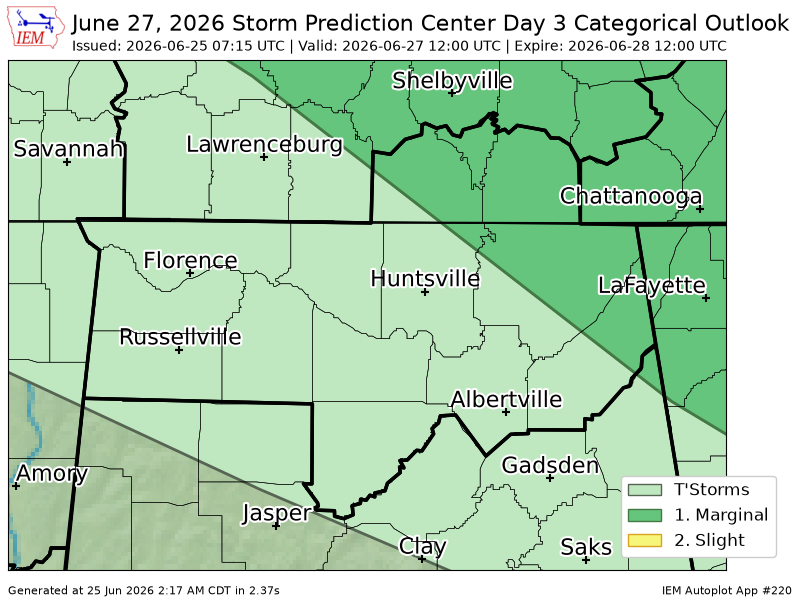 alstormtracker's tweet photo. #SPC issues Day 3 Marginal Convective Risk at Jun 25, 7:15z for HUN https://t.co/W5EsZXOUJ1 https://t.co/2nWtf4FK4p