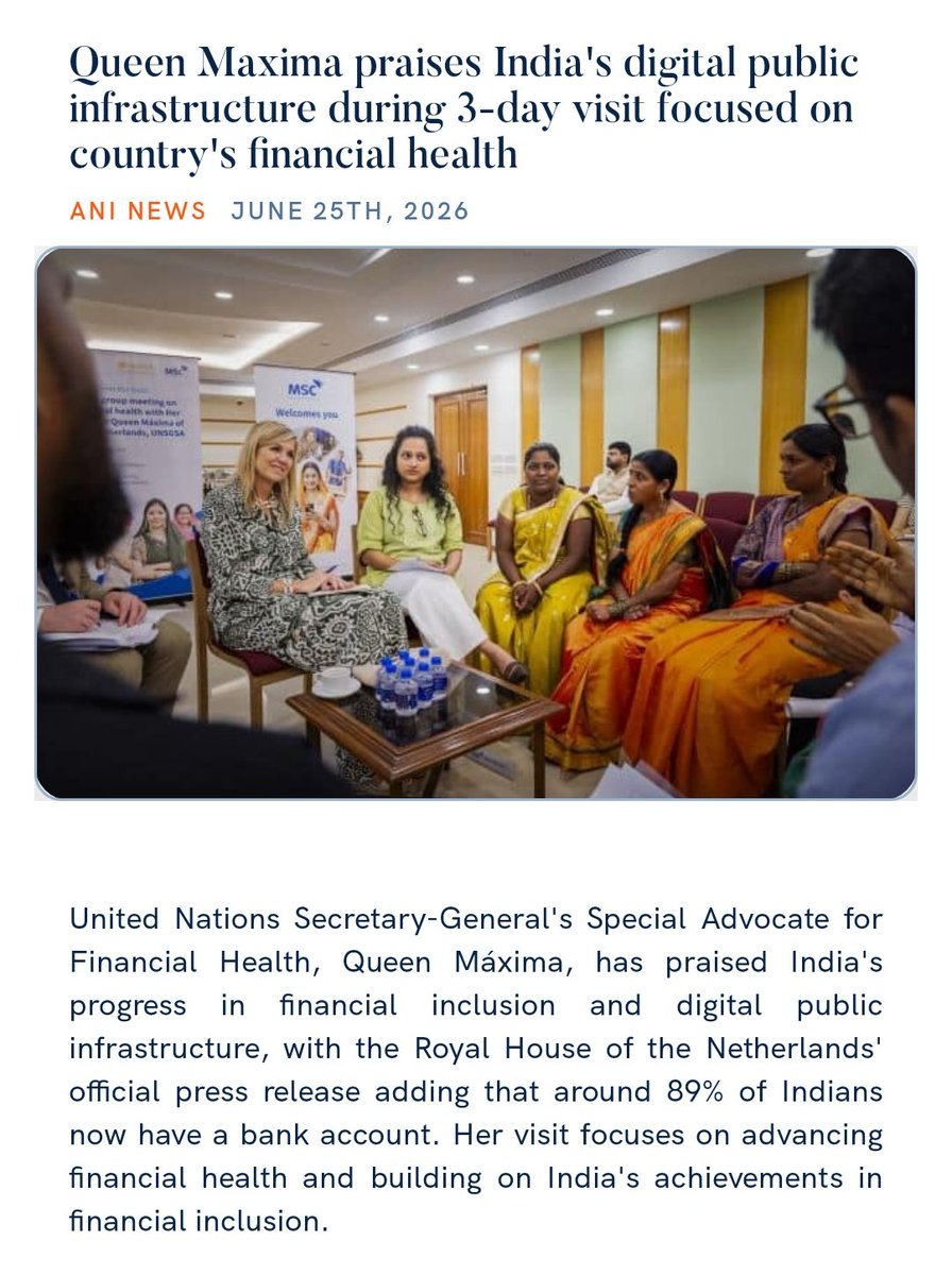PMOIndia's tweet photo. Queen Maxima praises India's digital public infrastructure during 3-day visit focused on country's financial health
https://t.co/tRXzeXWUgm 

via NaMo App https://t.co/e8I3vCWfM7