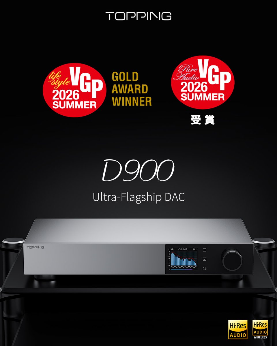 toppingaudio's tweet photo. We’re honored to share that TOPPING has received multiple awards in VGP 2026 SUMMER.
D900, DX9 Discrete, and DX5 II have been recognized across different award categories, reflecting our continued pursuit of precision engineering, refined sound, and reliable high-fidelity performance.
Thank you to VGP and to everyone who continues to support TOPPING.
Featured products:
D900 — Ultra-Flagship DAC
DX9 Discrete — Fully Balanced DAC & Headphone Amp Combo
DX5 II — Fully Balanced DAC & Headphone Amp Combo
#TOPPINGaudio #VGP2026SUMMER #HiFi #DAC #HeadphoneAmp #Audiophile #HighResolutionAudio