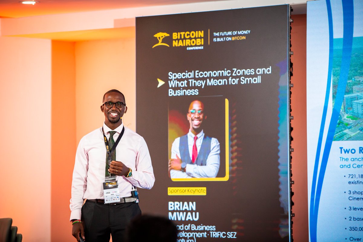 btcnairobi_conf's tweet photo. Brian Mwau, Head of Business Development at Centum/TRIFIC SEZ, is on the main stage!  He is breaking down "Special Economic Zones and What They Mean for Small Business."   

@AfribitKibera  @TrezorAcademy  @GorillaSats  @Talo_Africa  @dx5ve  @bitika_KE  @tando_me  @CapitalFMKenya   

#bitcoinnairobiconference #bitcoinafrica #bitcoinconference #Nairobi #bitcoinnews