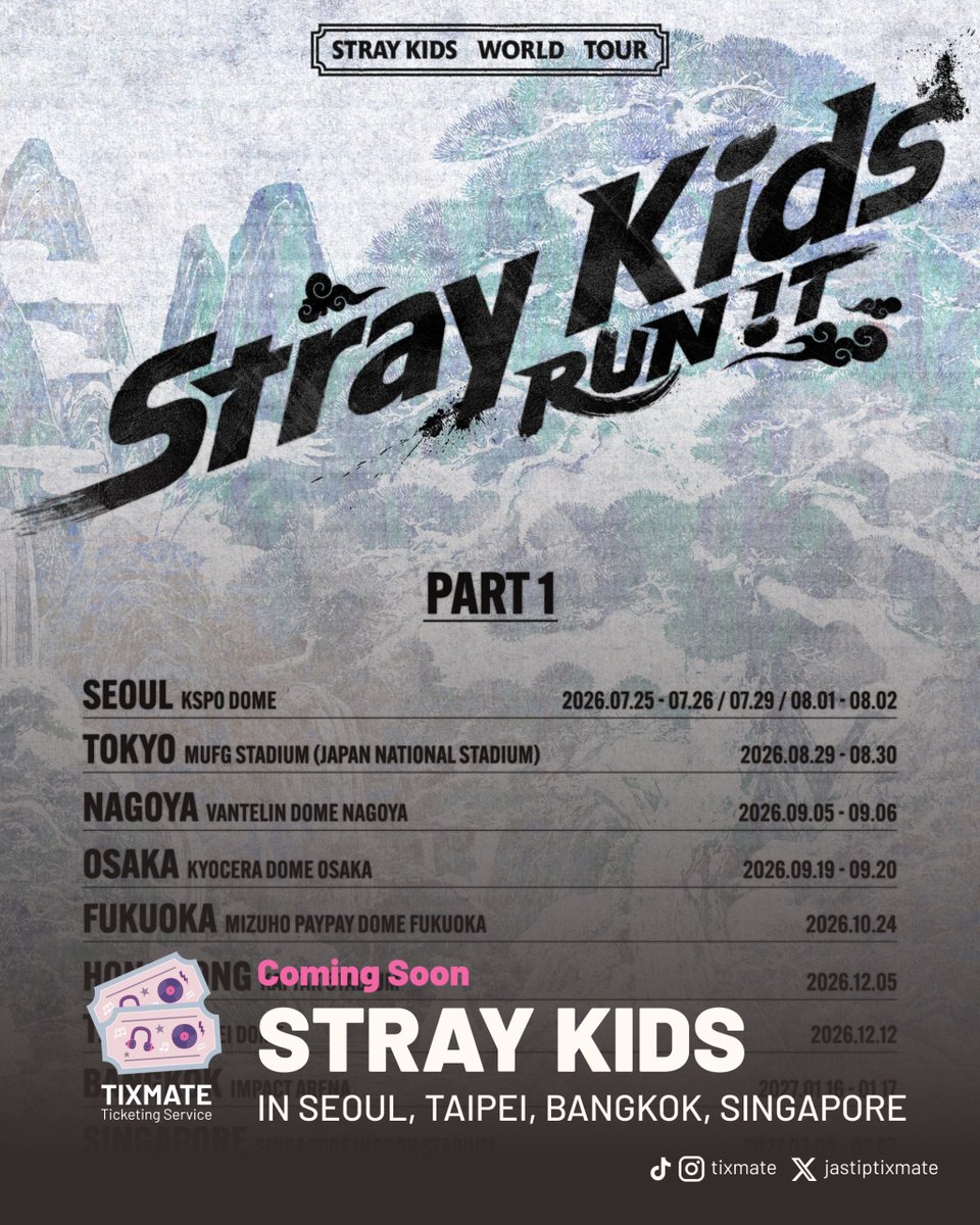 jastiptixmate's tweet photo. JASTIP / JASA WAR / TICKETING SERVICE

2026-27 STRAY KIDS WORLD TOUR <RUN IT> in SEOUL, TAIPEI, BANGKOK, SINGAPORE

DP Bookslot 40k / tix

✅Using customer’s data
✅100% refundable
👥Experienced team

BOOKING SLOT‼️
🔗 https://t.co/ePL4dCTduB

#StrayKids #스트레이키즈 #RUN_IT https://t.co/Q69qqYv1Vf