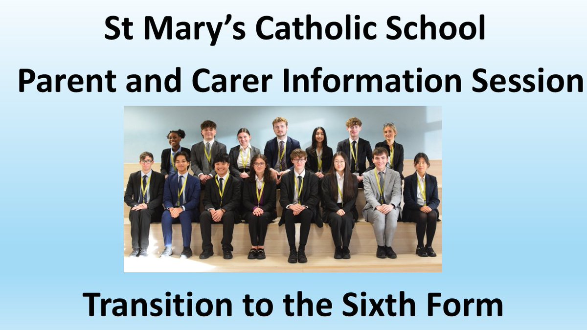StMarysNewc's tweet photo. Our Sixth Form Pastoral Team recently led an information session looking at the transition to the Sixth Form for Year 11 students. A recording of the presentation and copy of the slides can be found at the following:https://t.co/VggZktLQIk https://t.co/vzVv78q6E5