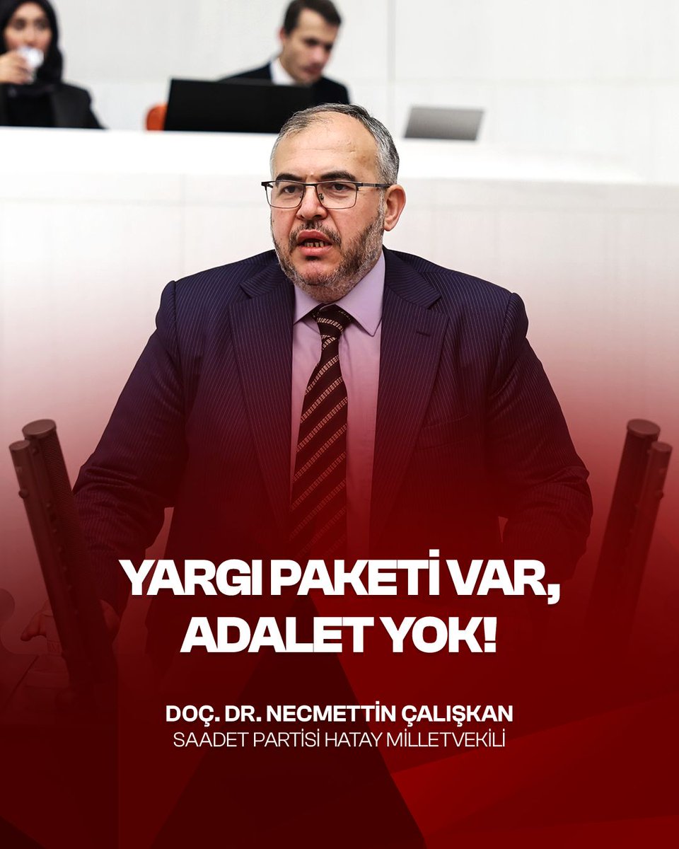 BeyzadeTV's tweet photo. ÇALIŞKAN: YARGI PAKETİ MAĞDURLARA ÇÖZÜM GETİRMİYOR

Saadet Partisi #Hatay Milletvekili Doç. Dr. Necmettin Çalışkan, #TBMM Genel Kurulu'nda görüşülen yargı paketini eleştirerek düzenlemenin toplumun farklı kesimlerinin yıllardır beklediği sorunlara çözüm üretmediğini söyledi.

Meclis Başkanlığına sunulan yargı paketinin af beklentisi içerisinde olan vatandaşlara, #Covid düzenlemesinden etkilenenlere, #IBAN mağdurlarına, #KHK mağdurlarına ve nafaka sorunu yaşayan vatandaşlara yönelik herhangi bir çözüm içermediğini belirten Çalışkan, "Toplumun farklı kesimlerinden yükselen talepler yine karşılıksız bırakıldı" dedi.

Detaylar/Video 👇
https://t.co/q9g0YsasX4
@necmettincalisk