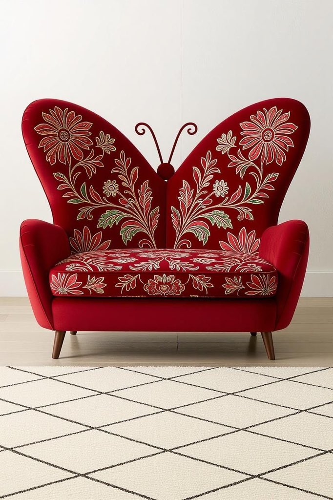_littlegroves's tweet photo. comfy red chairs in the shape of a butterfly https://t.co/6PVzTo7Bka