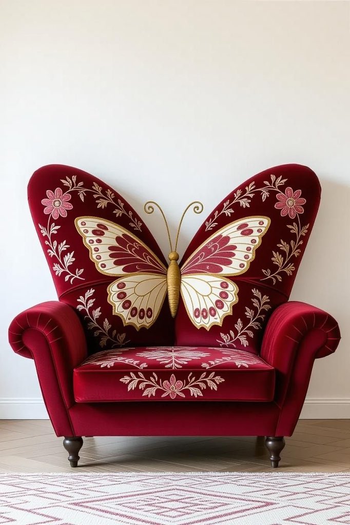 _littlegroves's tweet photo. comfy red chairs in the shape of a butterfly https://t.co/6PVzTo7Bka
