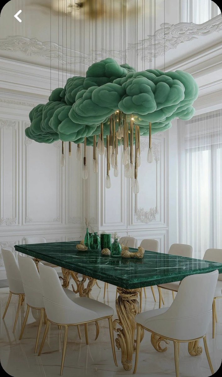_littlegroves's tweet photo. surreal cloud chandelier and malachite tables https://t.co/b2XNTsRllp