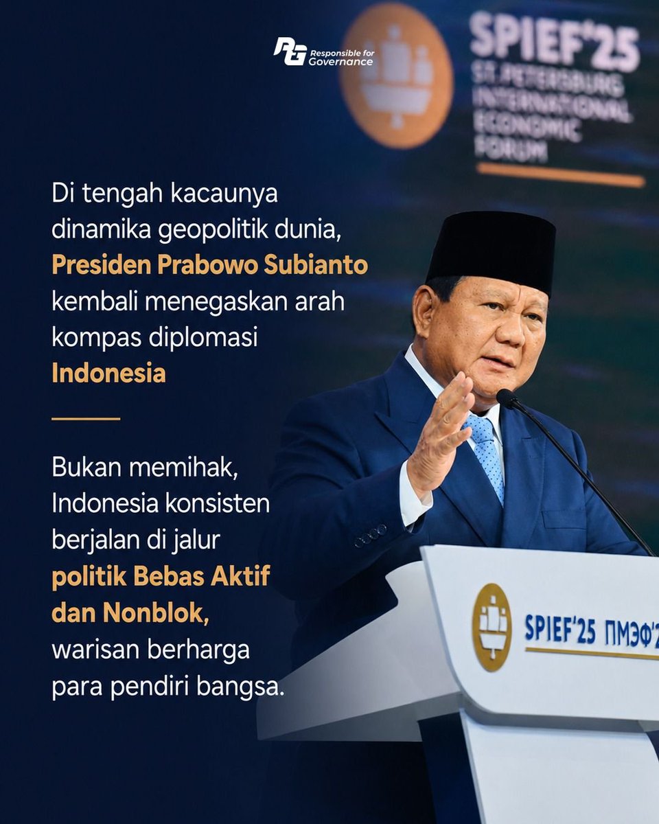 Ferri254's tweet photo. Dinamika global boleh kacau, tapi arah kompas diplomasi Indonesia tetap tegas!

Di hadapan para pengusaha muda di Munas XVIII HIPMI Lampung, Presiden Prabowo Subianto menegaskan bahwa Indonesia tidak akan memihak pada kekuatan militer mana pun. https://t.co/A65bjqtIuW