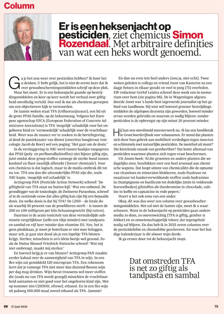 AlicevanDrie's tweet photo. Zeer veel waardering voor Simon Rozendaal. 

Eindelijk iemand die met kennis, humor en chemische feiten een evenwichtig tegengeluid laat horen tegen de hysterische heksenjacht op pesticiden. 

Geen bangmakerij, maar nuchterheid!

Lees via @ewmagazinenl @Simon_Rozendaal ⬇️ https://t.co/ZQHqmqZzc8