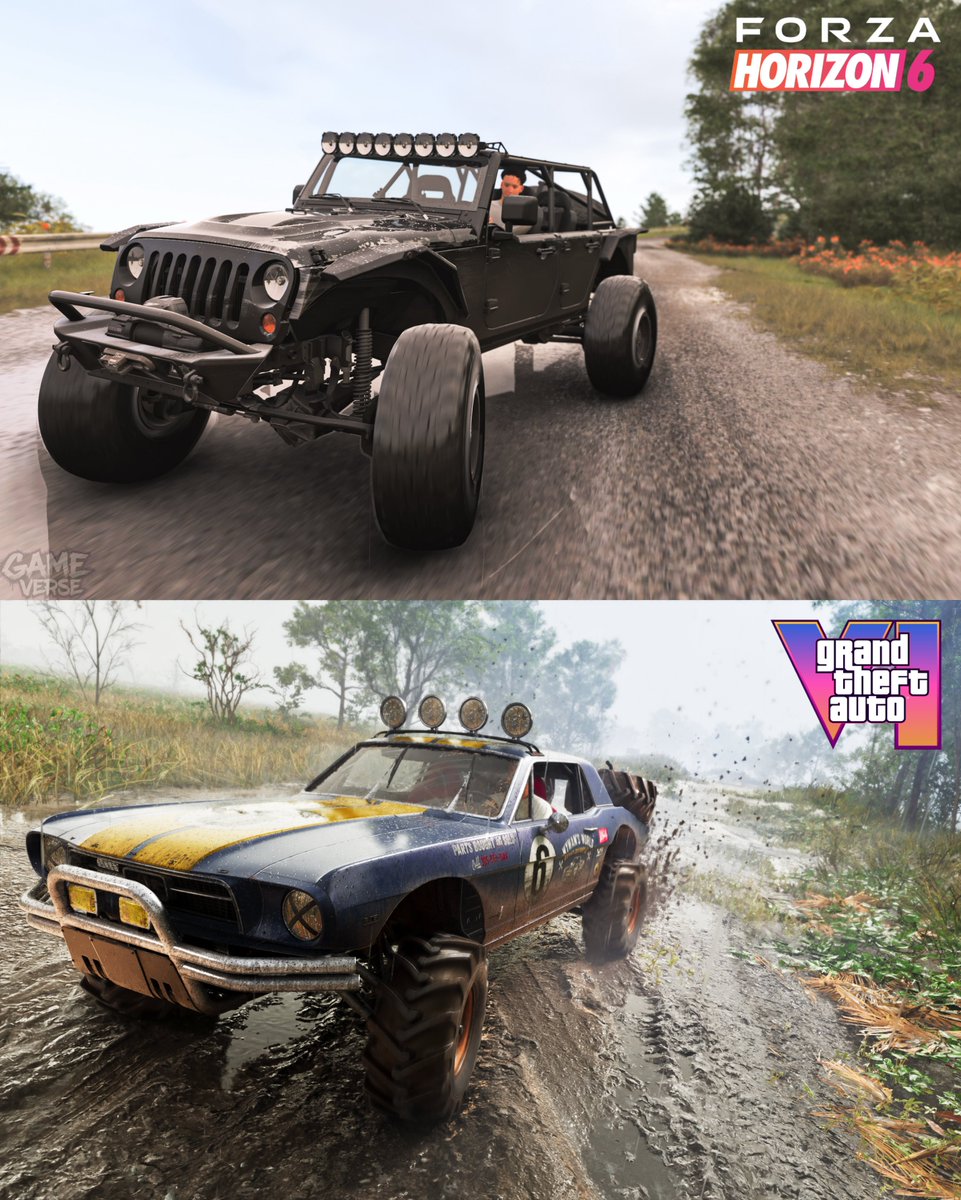 TheGameVerse's tweet photo. Forza Horizon 6 (2026) vs GTA 6 (2026) Offroads Comparison https://t.co/jnvNQqyXhX
