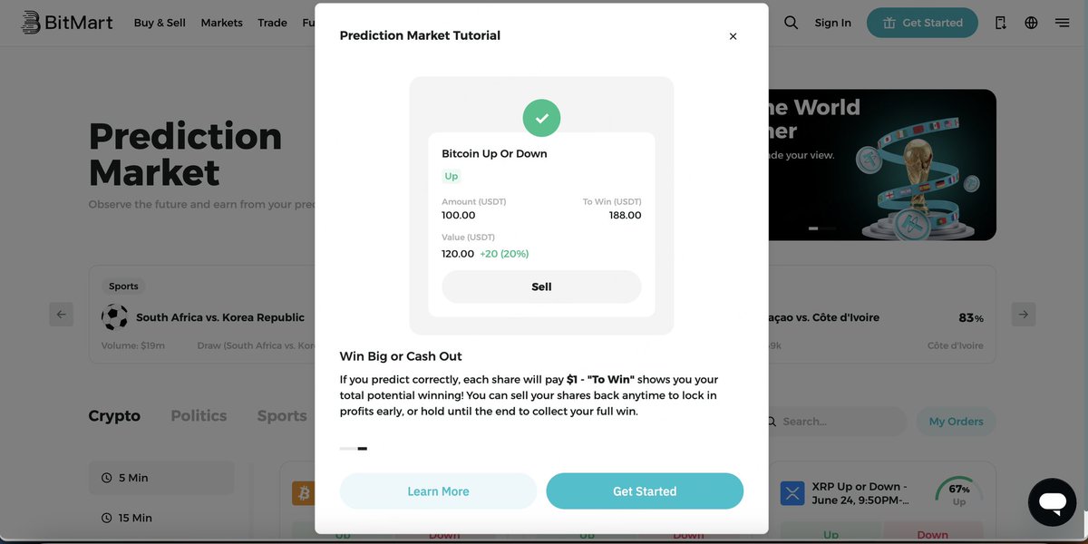 BitMart_SA's tweet photo. 📚 New to Prediction Markets? We’ve got you covered.

Get started in just 3 simple steps

🎯 Pick an event
💰 Buy the outcome you believe in
📈 Hold until settlement or sell anytime to lock in profits

Ready to put your predictions to the test?

🔗 https://t.co/J7rYpfA4eH https://t.co/gIdeJlP7EE