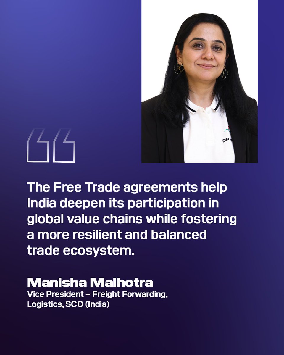 DPWorldIndia's tweet photo. India's approach to FTAs is positioning it as a reliable partner in the evolving global supply chain. In Logistics Insider’s cover story, Manisha Malhotra shares how DP World is enabling FTA-led trade growth through integrated logistics & digital trade solutions. Read more: https://t.co/vROXofFlFt
