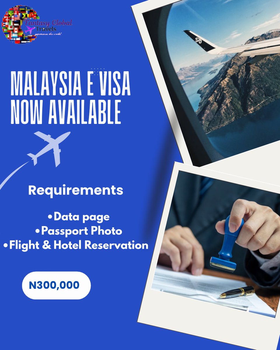 fantasyglobalt's tweet photo. Malaysia E visa now available 🇲🇾 ✈️ 
-Data page, Passport photo
-Flight booking , Hotel Booking
-Invitation letter -From a company in Malaysia), Duration of Processing 4 Week
-6 Months Validity ,maximum of 30 days stay, for people travelling for an official reason #visa #tour https://t.co/h3w5DAQXHk