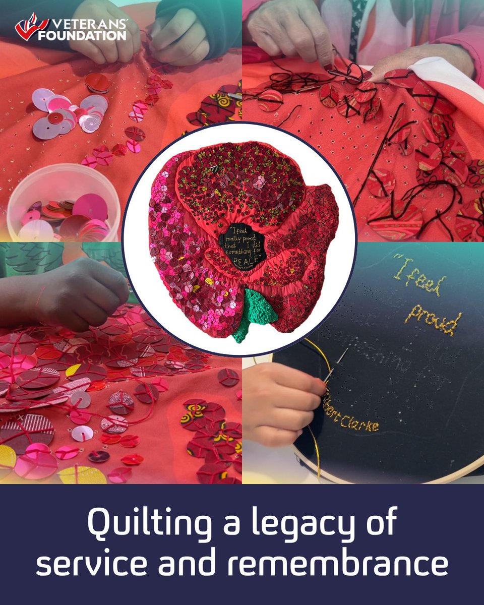 VeteransFdn's tweet photo. Quilting a legacy of service and remembrance. 🌺 

Funded by a Veterans' Foundation Small Grant, the Windrush Poppy Quilt honours African and Caribbean members of the Windrush Generation who served in the British Armed Forces during WW2.
 
Created through workshops with veterans, cadets and community groups, the quilt celebrates service, preserves heritage and brings people together through creativity and remembrance.

The quilt is now exhibiting at The Poppy Factory, 20 Petersham Rd, Richmond TW10 6UR