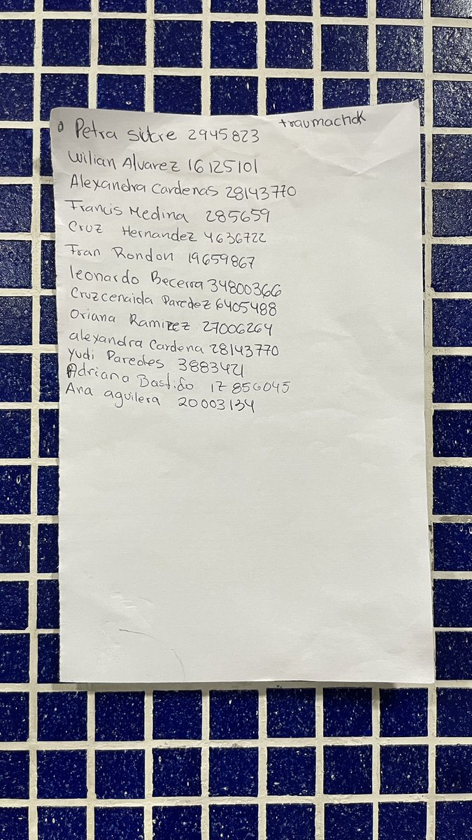 GabyOraa's tweet photo. Lista de heridos en el Pérez Carreño. Por si hay familiares buscando. https://t.co/FNYgoOX076