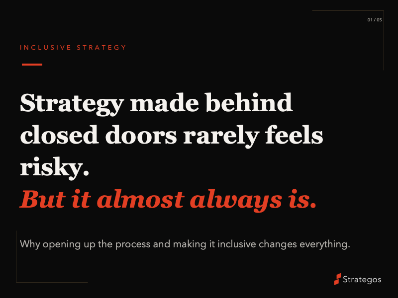StrategosTeam's tweet photo. Strategy made behind closed doors rarely feels risky. 
But the same group, the same frameworks, tends to produce #strategy that defends the present.
Inclusive strategy ensures more voices are heard and your strategy becomes more future-focused. https://t.co/xStw3a7vqq https://t.co/QlakfwJReU