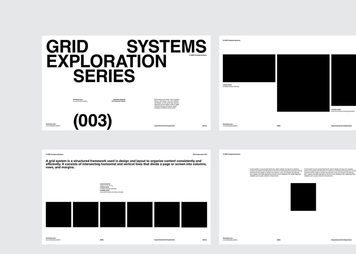 TemplateSystem's tweet photo. If every new slide feels like starting over, you need a grid system.

Built one for creatives who value clarity and consistency.

Available for Figma &amp; Adobe InDesign.

→ Get the templates 
https://t.co/VySwORosuA https://t.co/TVkwGto5ui