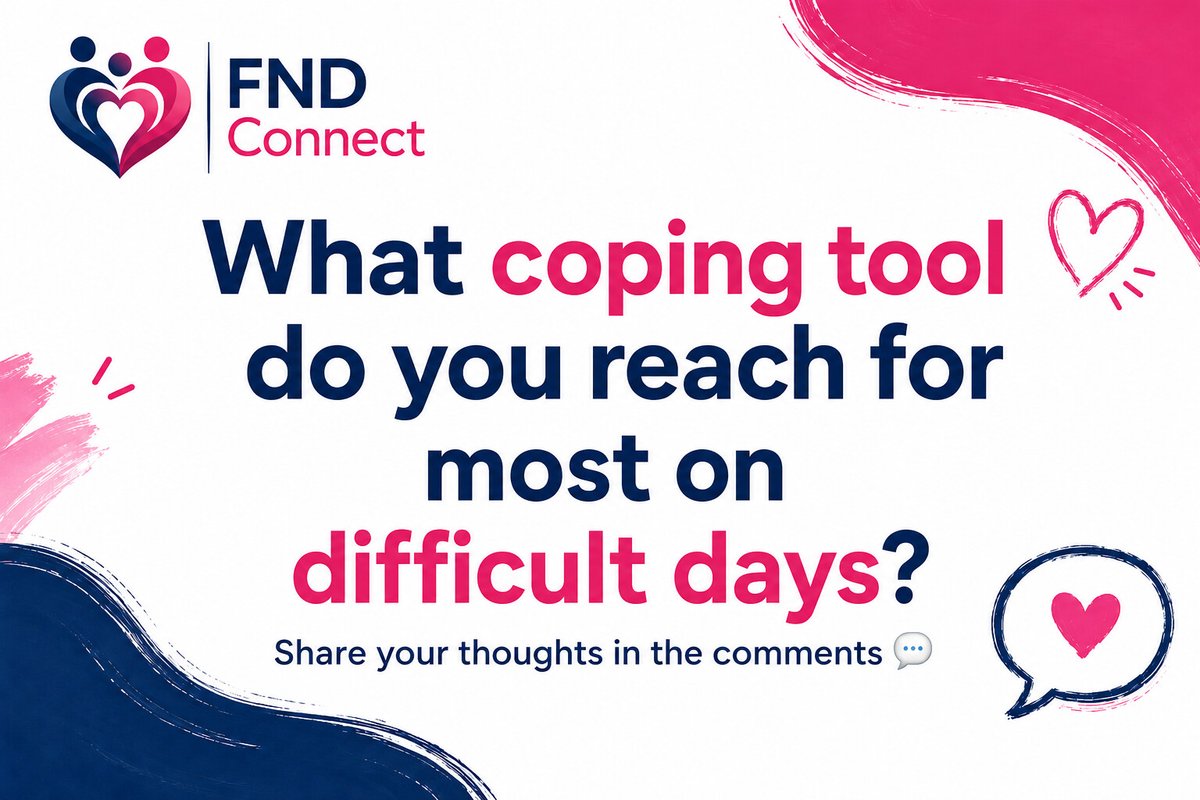 fndconnect_uk's tweet photo. What gets you through the difficult days with FND? A grounding exercise, rest, music, distraction, or someone who gets it? Share the coping tool you reach for most. It might help someone else today. 💬 #FND #FNDawareness #ChronicIllness #Disability https://t.co/oweCqW2j1L