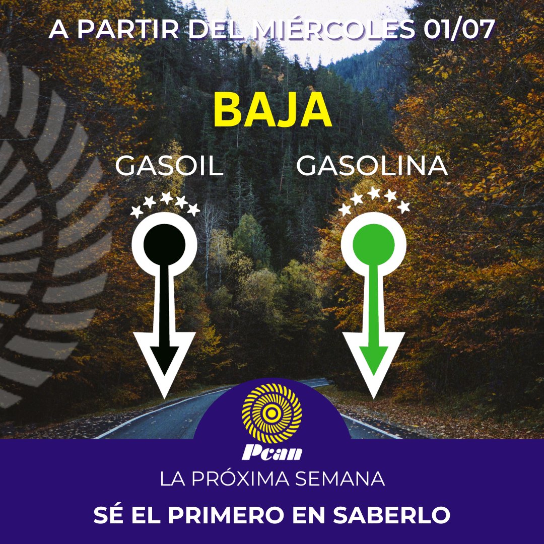 pcan7islas's tweet photo. ⛽ ¡Buenas noticias! Este miércoles baja la #gasolina⬇️ y el #gasoil ⬇️.
Acércate a las estaciones #PCAN repartidas por el archipiélago y disfruta de todos los servicios.
#MuchoMásQueGasolina #EstacionesPcan #Canarias #memuevoporcanarias https://t.co/tmibX6bBFO