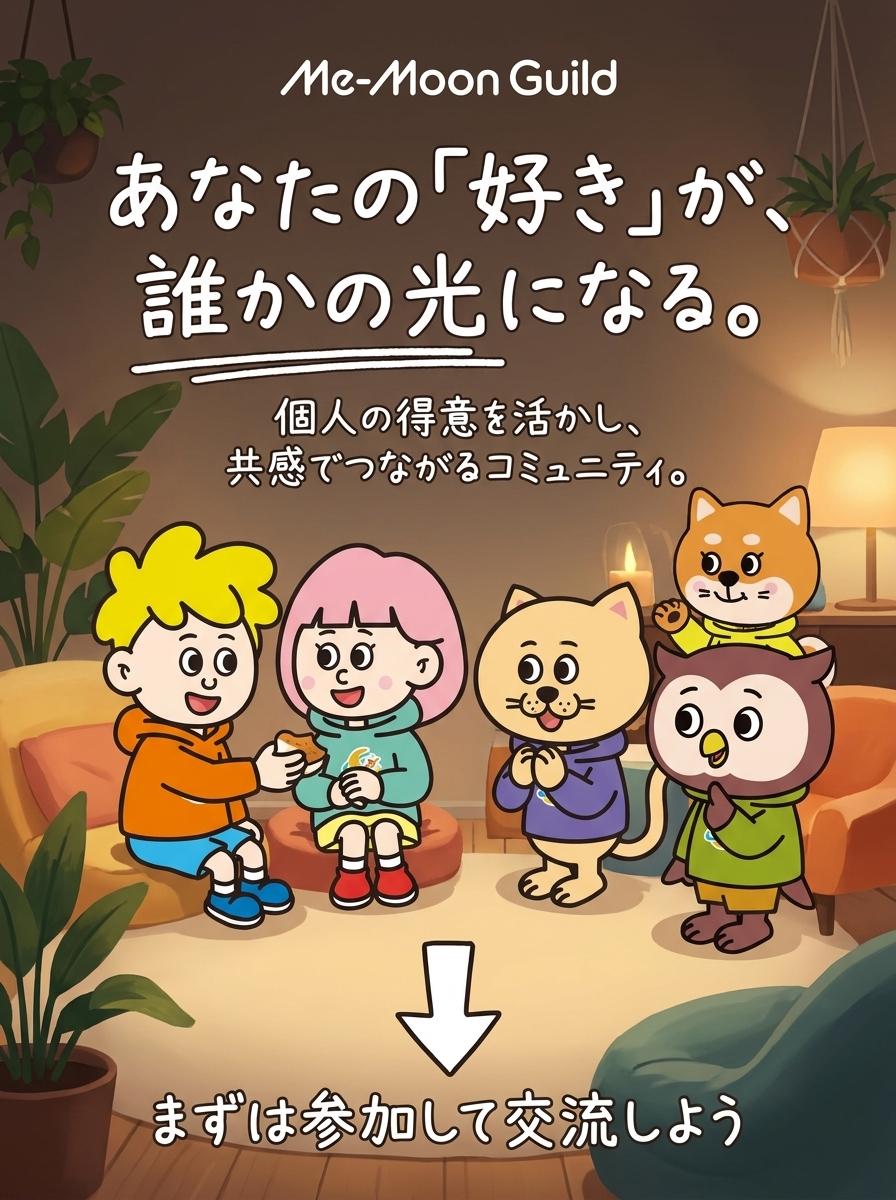 MeMoon_Ao's tweet photo. Me-Moonは、
一人ひとりの「好きや得意」を
社会へつないでいく場所です🌱

人と人がつながって、
応援が新しい可能性を生み出していく✨
そんなコミュニティを目指しています😊

🪙 Me-Moon Guild
💬 オープンチャット
🛍️ Me-Moon Shop
📝 Me-Moon Media
🤝 オフ会・交流会

どれも、
あなたの「好き」が誰かとつながる入口です✨

肩の力を抜いて過ごせる、
あなたのサードプレイスになれたら嬉しいです🌙

ここから一緒に、
Me-Moonを育てていきましょう🤝