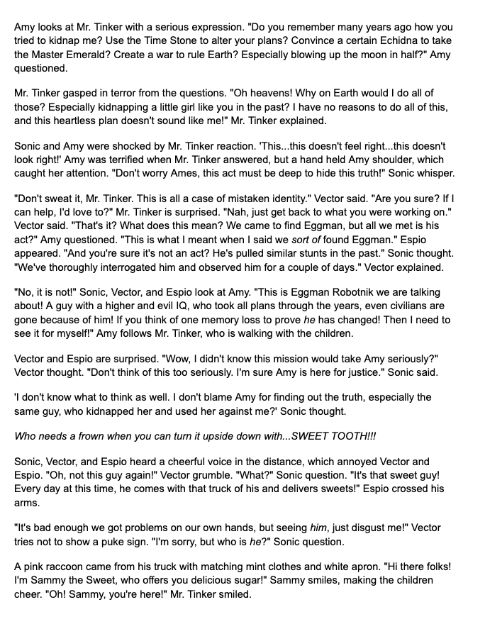Writer_235's tweet photo. Sonic IDW: Awaken Time.

Chapter 5: Trouble Tinker.

Summary: Sonic and Amy visit Windmill Village to meet the Chaotix after finding news of Ivo 'Eggman' Robotnik.

#SonicIDW #TeamSonic #AdventureStory https://t.co/SXObpF3YZ2