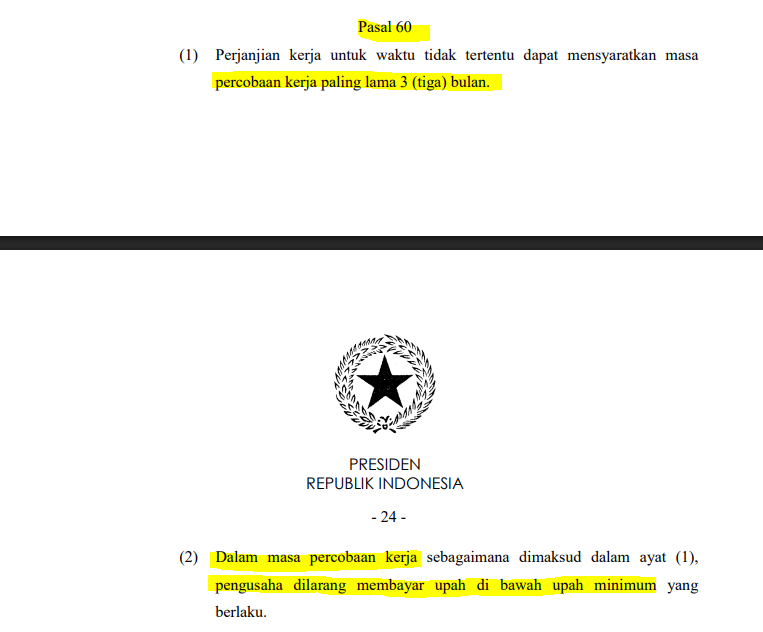 MenteriPekerja's tweet photo. Pekerja yang lagi Probation/Masa Percobaan Wajib tau 2 hal ini :

1. Probation/Masa Percobaan Max 3 bulan.
2. Probation/Masa Percobaan Wajib Upah Minimum

Pasal 60 UU 13 tahun 2003 https://t.co/4Pyl9QYHB8