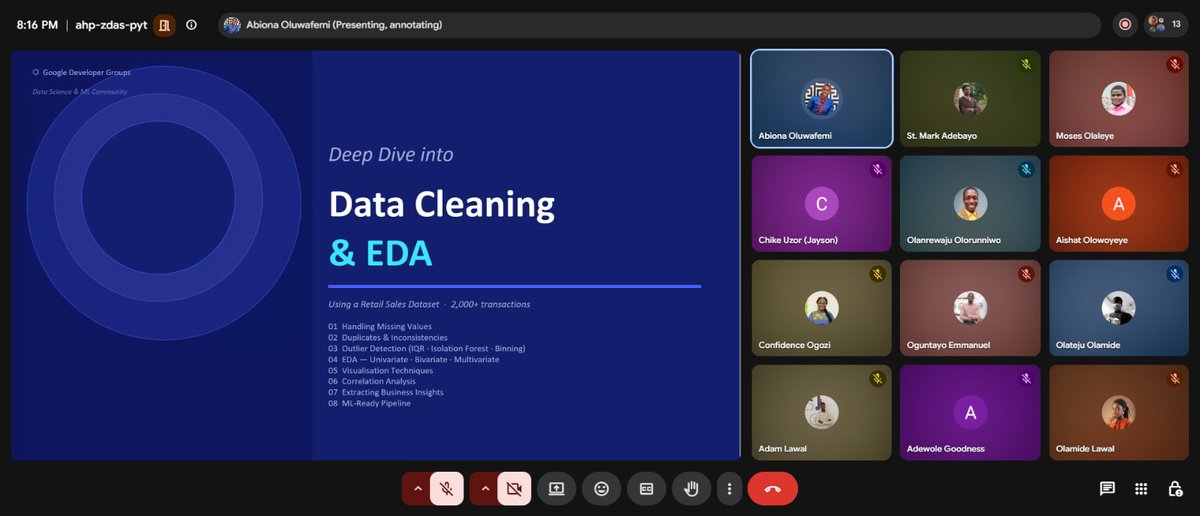 GDGOAU_DS_ML's tweet photo. Our last webinar was a solid! 🔥

Our speaker, @Olufems1, shared gems that include:

✅ Missing Value Analysis
✅ IQR Outlier Detection
✅ Isolation Forest
✅ Correlation Heatmaps
✅ Feature Importance Analysis

The goal isn’t always clean data, reliable insights is. 🚀 https://t.co/n4DdETowAx
