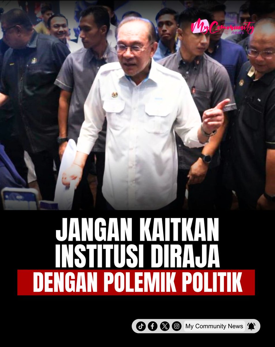 MyCommuNews0624's tweet photo. JANGAN KAITKAN INSTITUSI DIRAJA DENGAN POLEMIK POLITIK - PERDANA MENTERI

Perdana Menteri, YAB Dato’ Seri Anwar Ibrahim menasihatkan semua pihak supaya tidak mengaitkan institusi diraja dengan polemik politik, khususnya menjelang pilihan raya. https://t.co/CpWDuwSSvp
