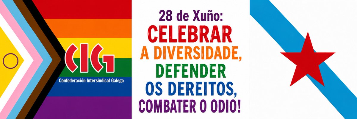 galizaCIG's tweet photo. 🏳️‍🌈🏳️‍⚧️28 de Xuño: celebrar a diversidade, defender os dereitos, combater o odio! 
 📢A CIG chama a participar nas mobilizacións convocadas para este domingo nas sete cidades polo Día do Orgullo
 ℹ️https://t.co/nXjhWzz0k0 https://t.co/eKPYh4HVpi